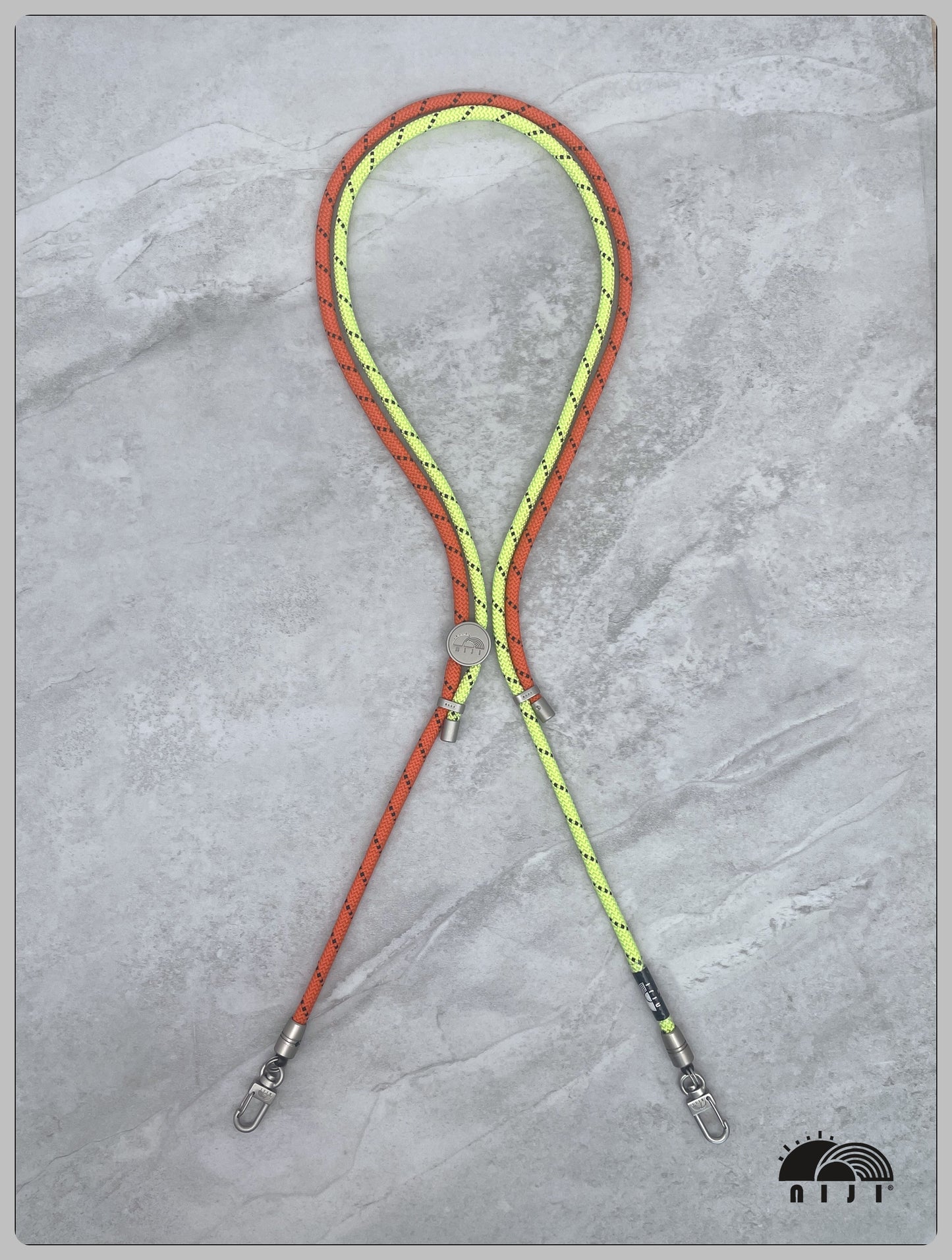 "AW24 NEW COLLECTION" Two tonal crossbody mobile strap 7mm Orange w black tracer  / Neon green w black tracer