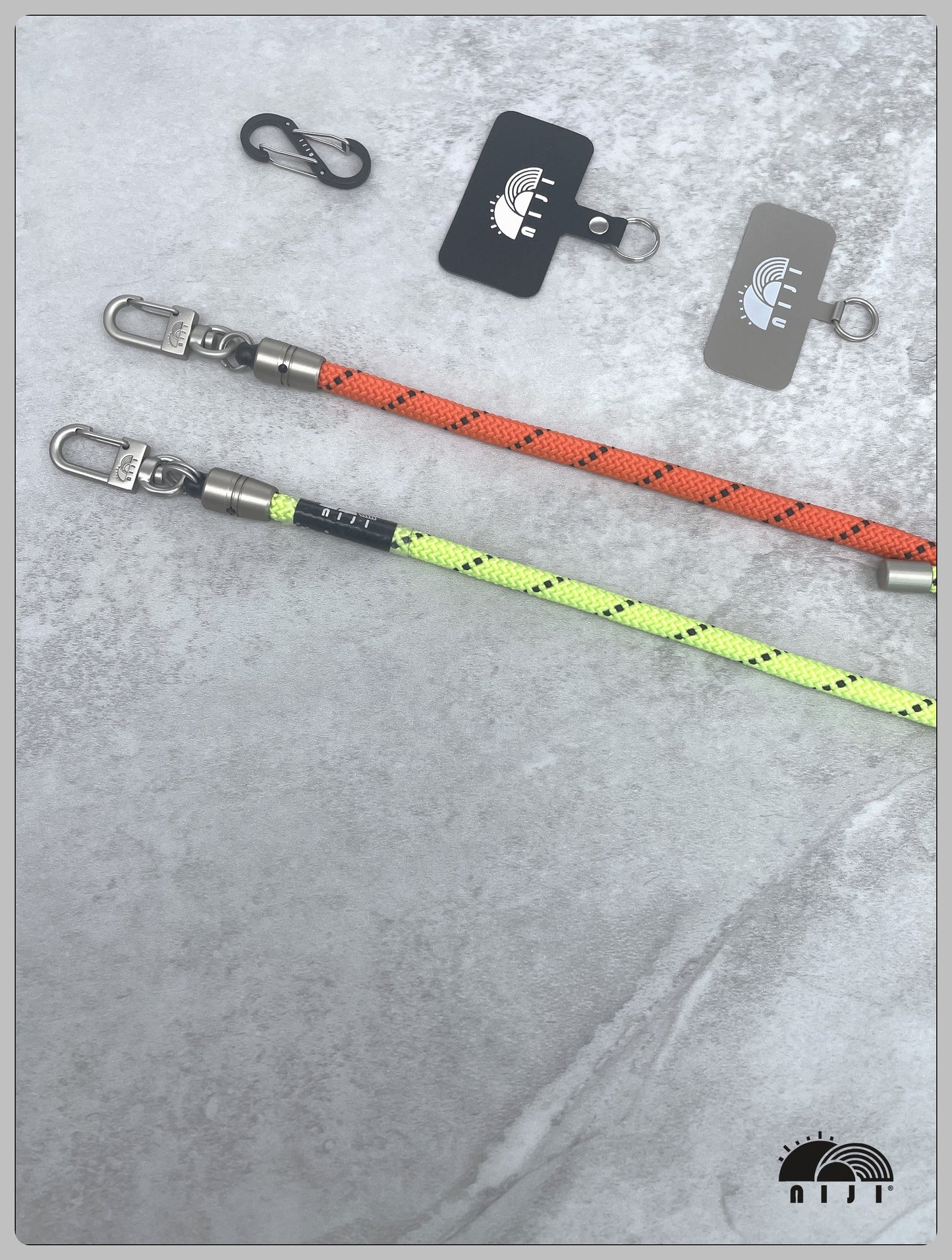 "AW24 NEW COLLECTION" Two tonal crossbody mobile strap 7mm Orange w black tracer  / Neon green w black tracer
