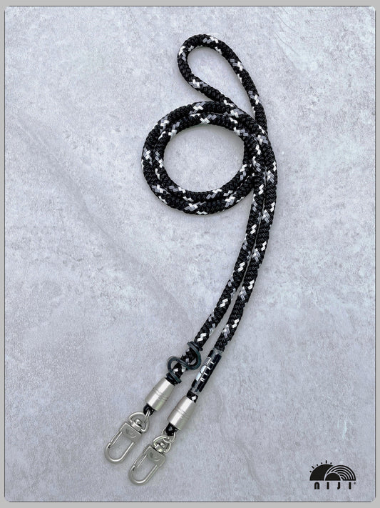 "Double braided" 8mm Black w grey & white tracer