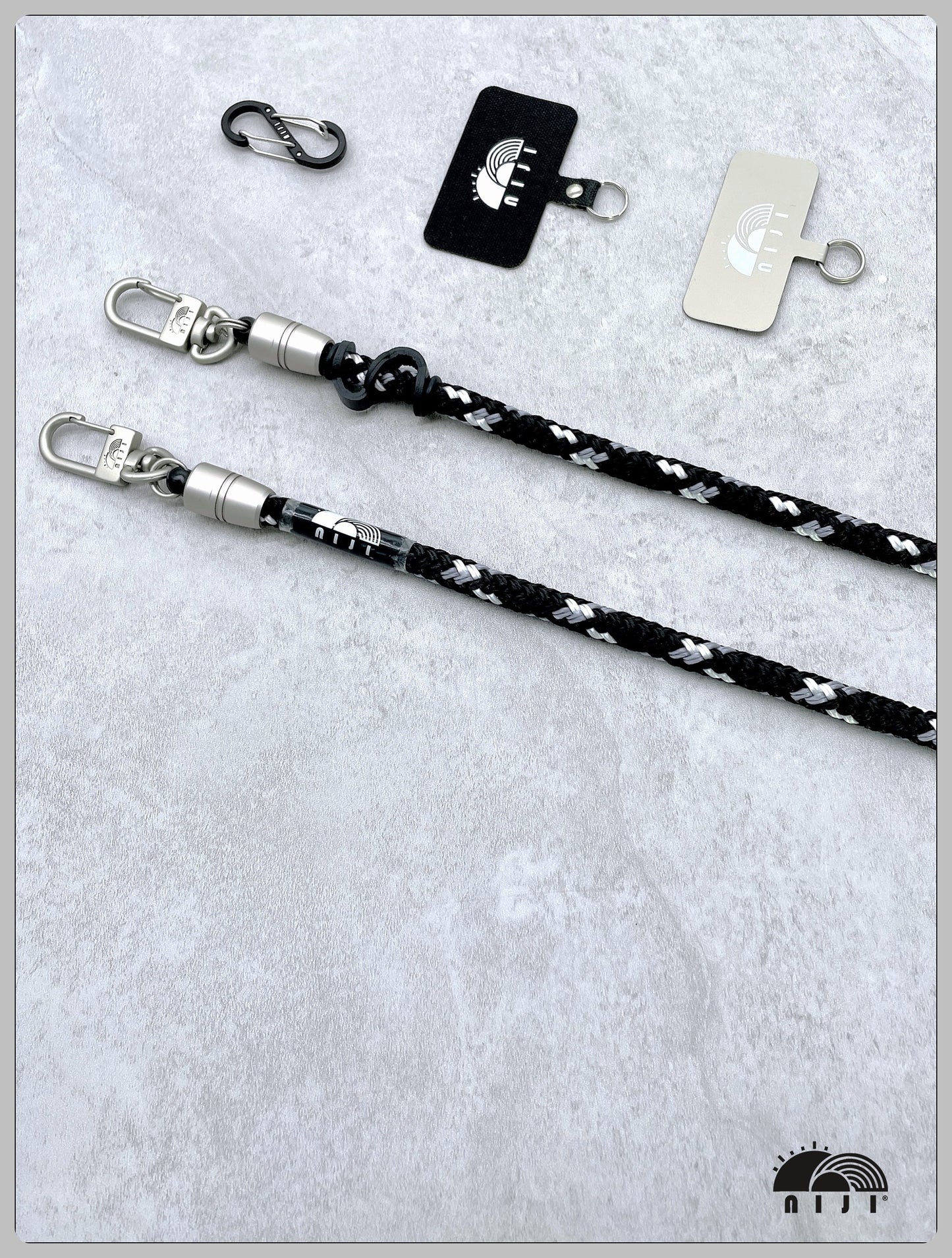 "Double braided" 8mm Black w grey & white tracer