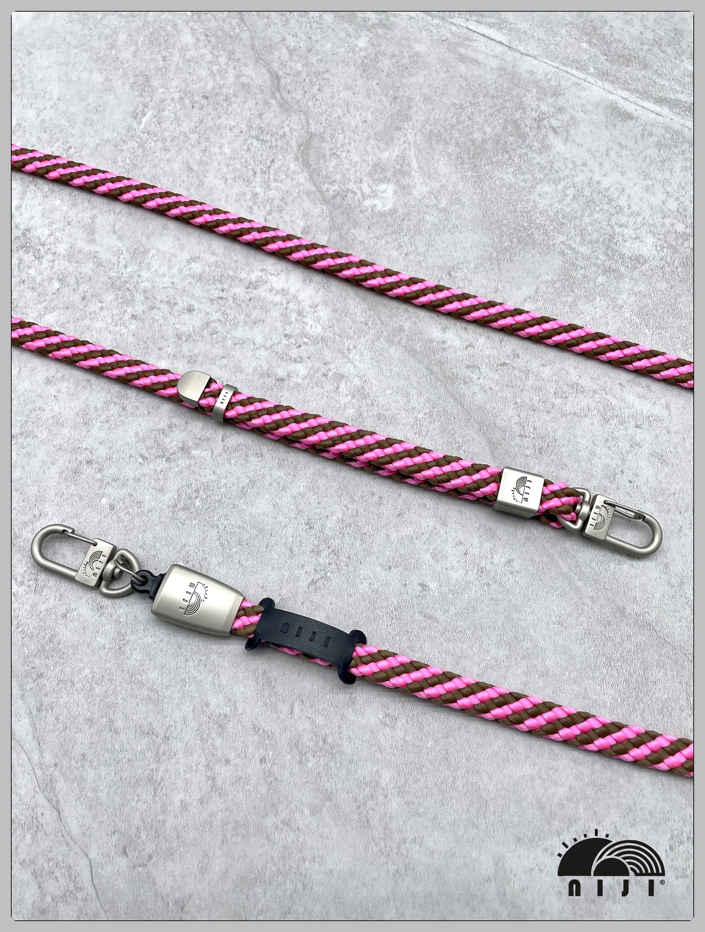 "Coreless flat strap"12mm pink &brown spirals