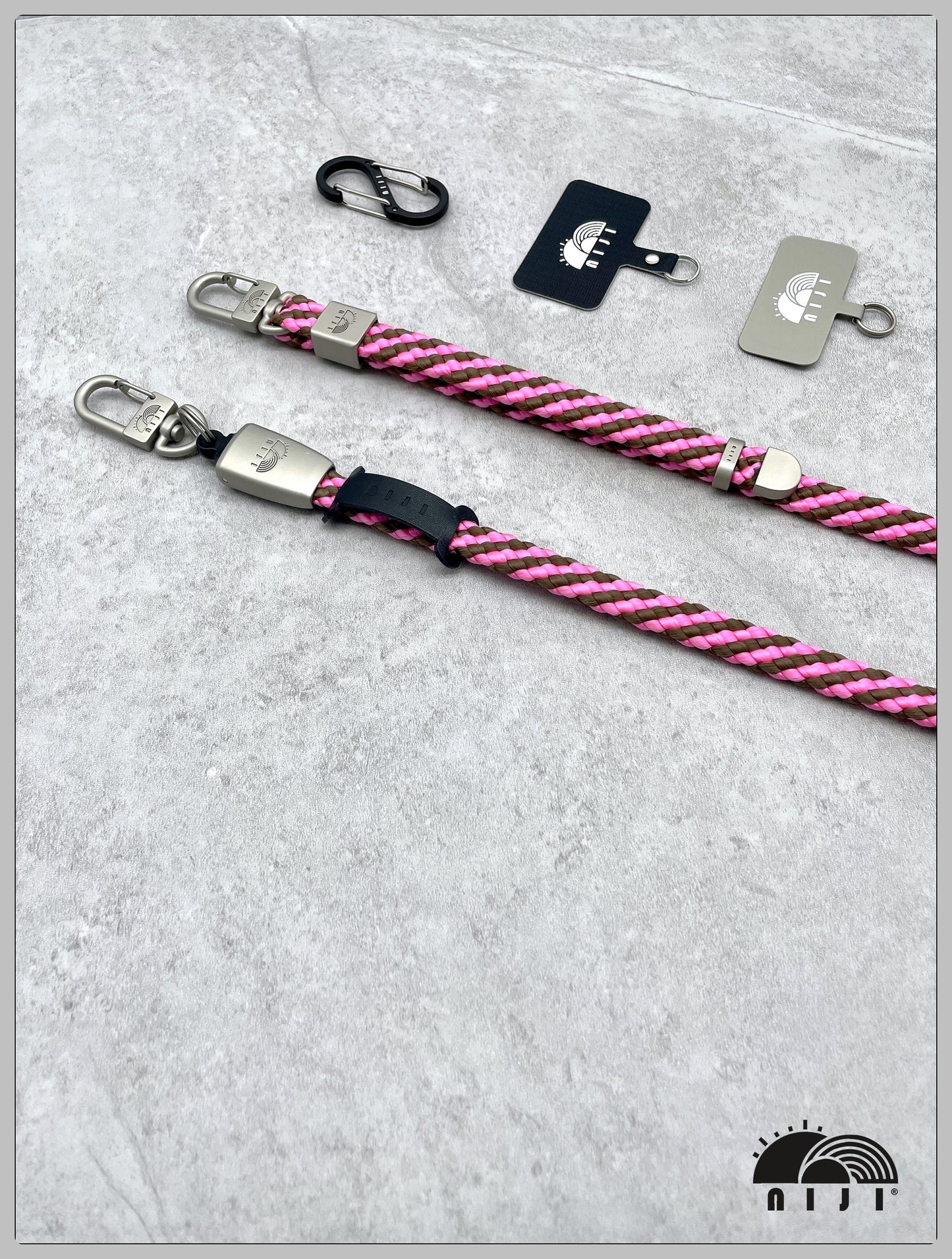 "Coreless flat strap"12mm pink &brown spirals