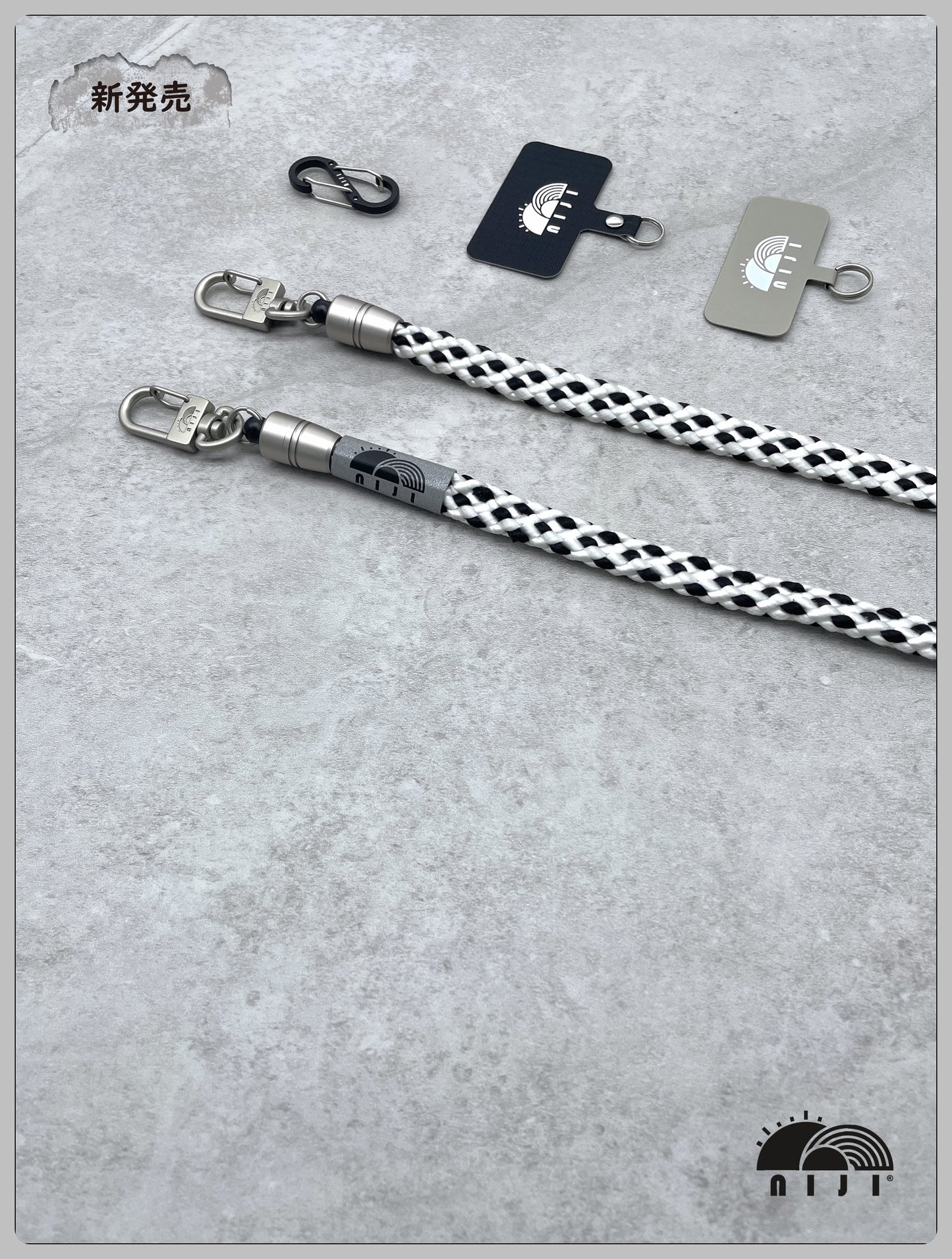 12mm Coreless mobile strap Black & white diamond pattern