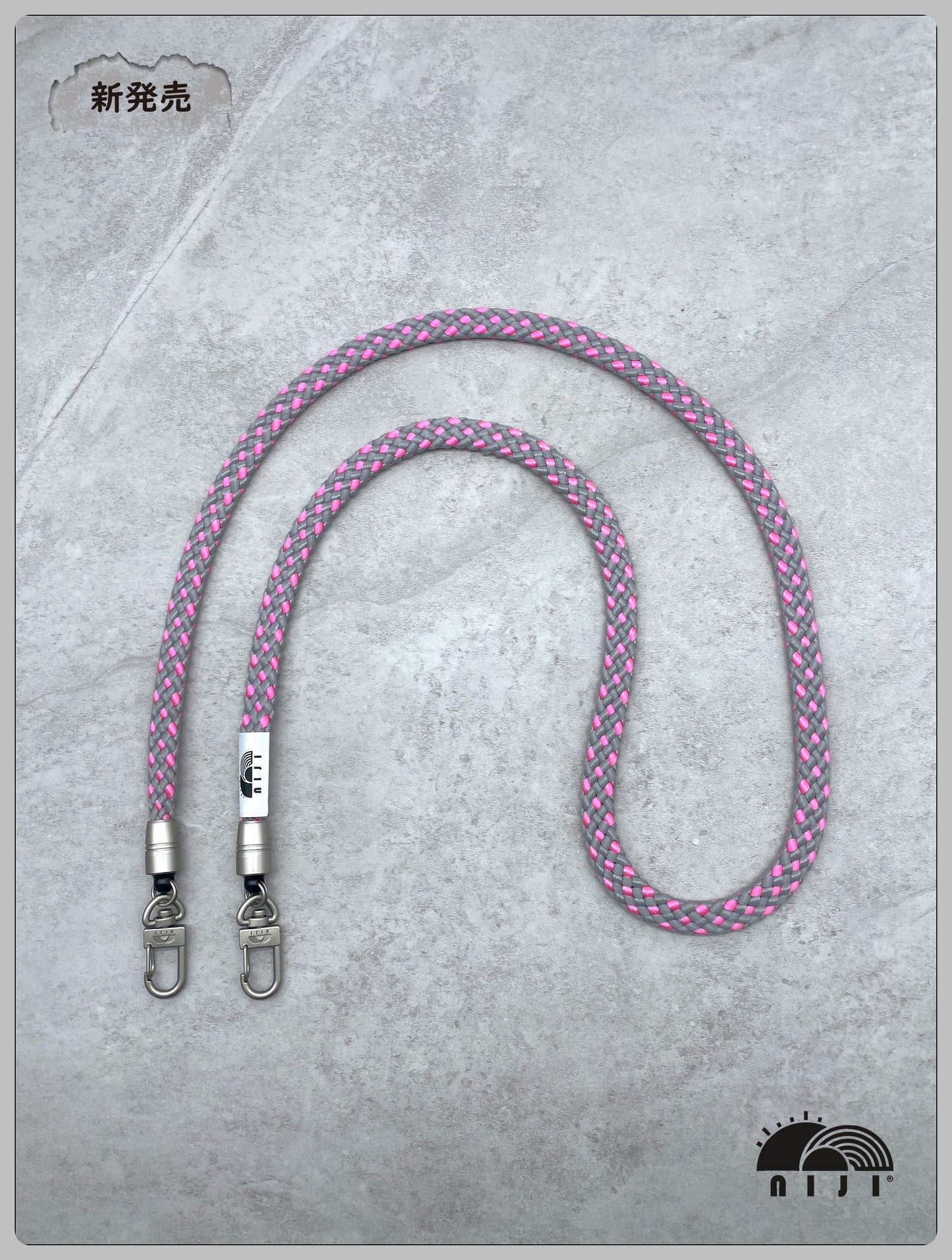 12mm Coreless mobile strap Pink & Grey diamond pattern