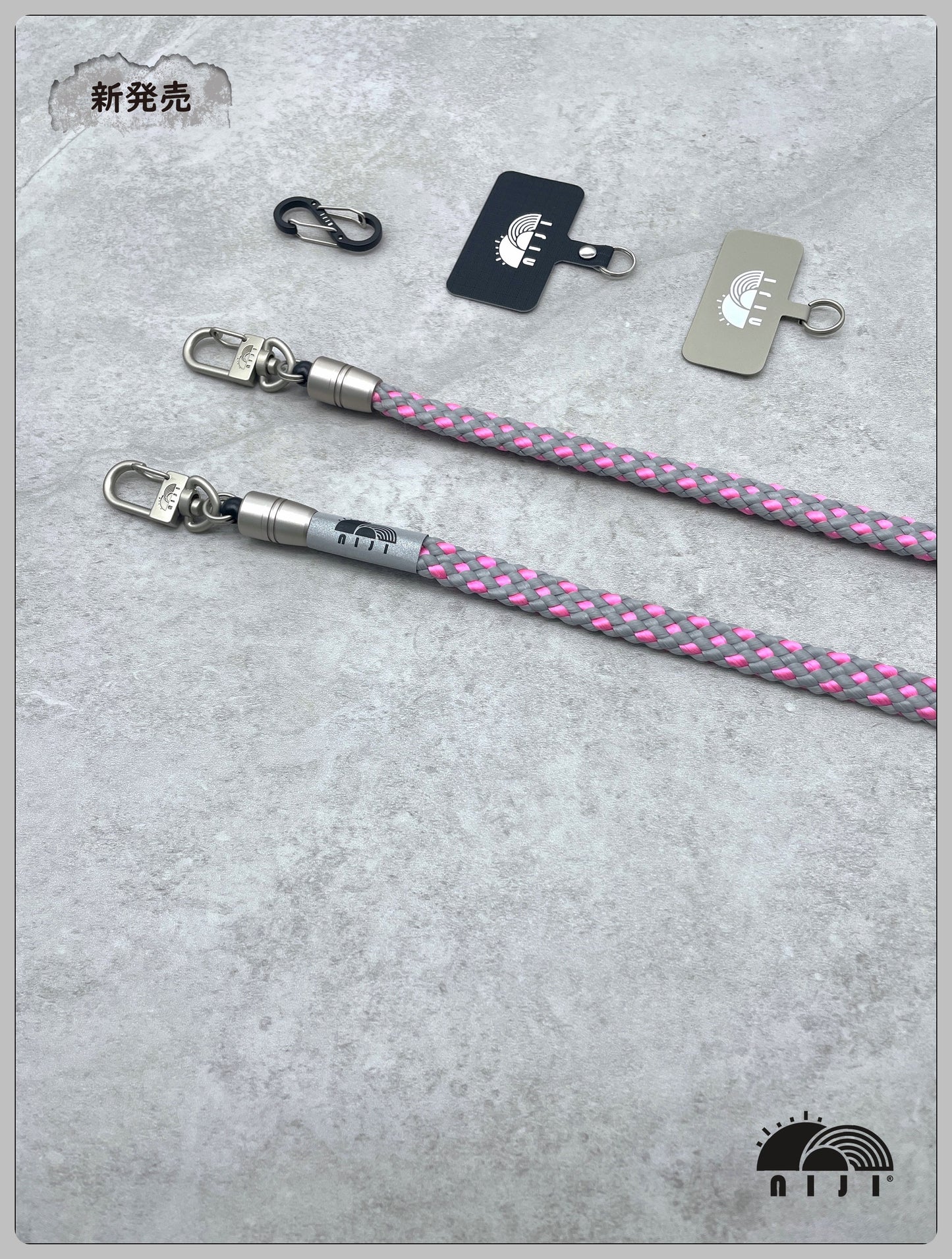 12mm Coreless mobile strap Pink & Grey diamond pattern