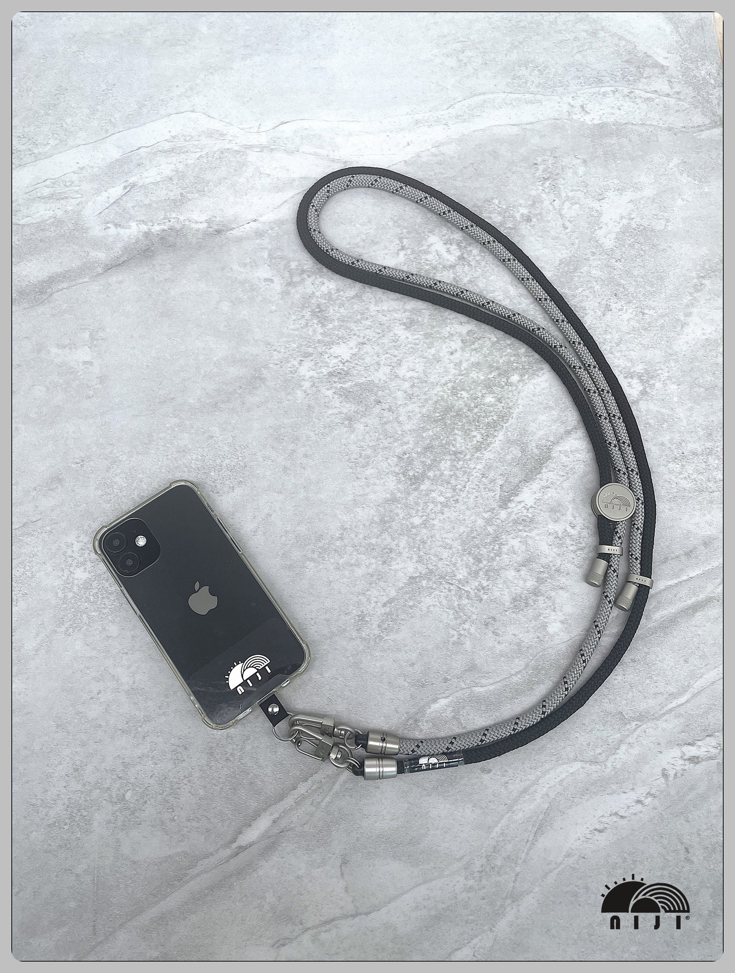 "AW24 NEW COLLECTION" Two tonal crossbody mobile strap 7mm Black / Grey w black tracer