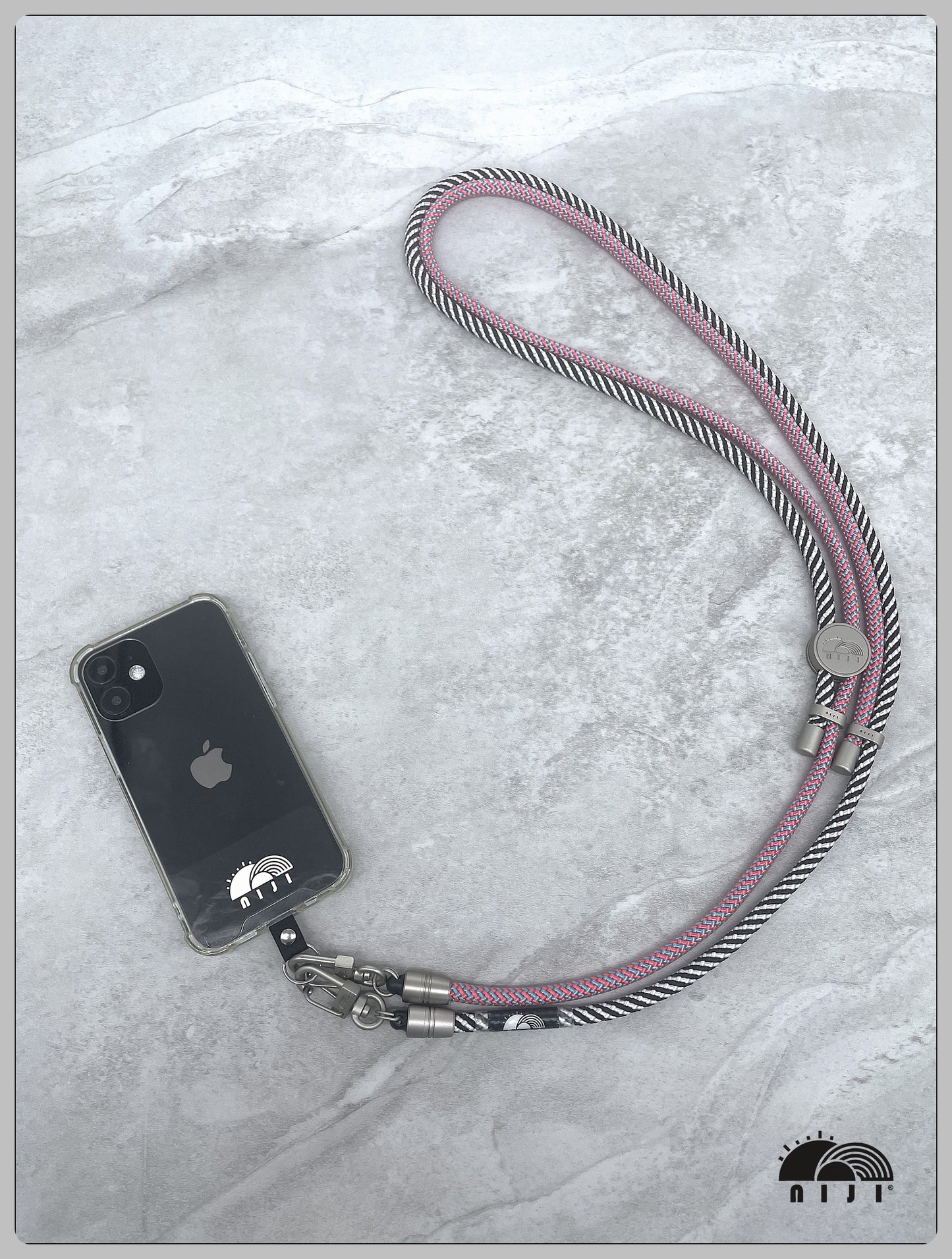 "AW24 NEW COLLECTION" Two tonal crossbody mobile strap 7mm Pink & blue spirals / Black & white spirals