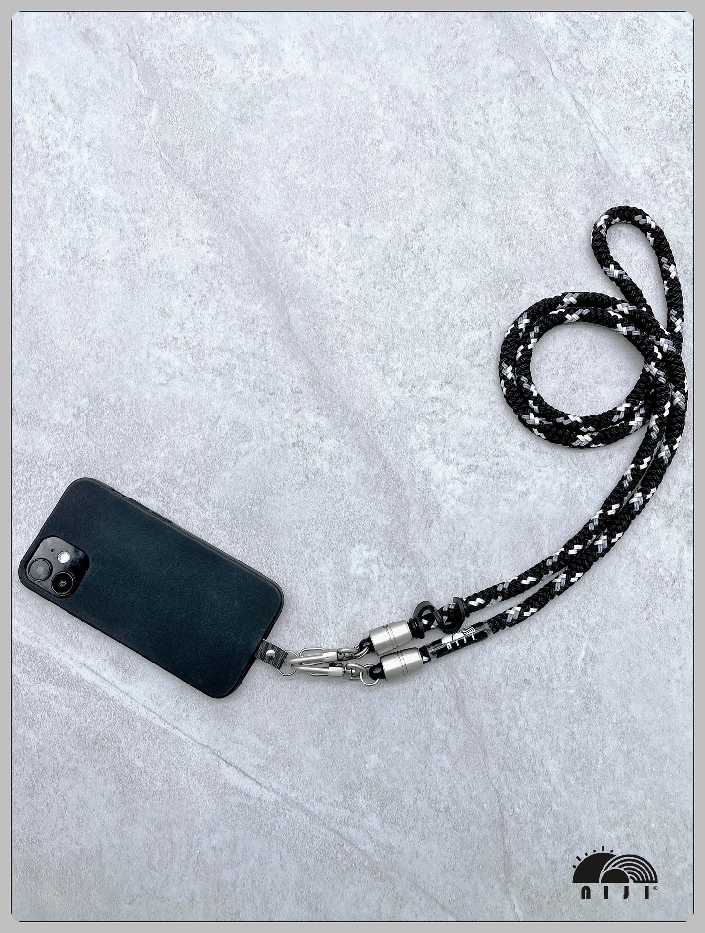 "Double braided" 8mm Black w grey & white tracer