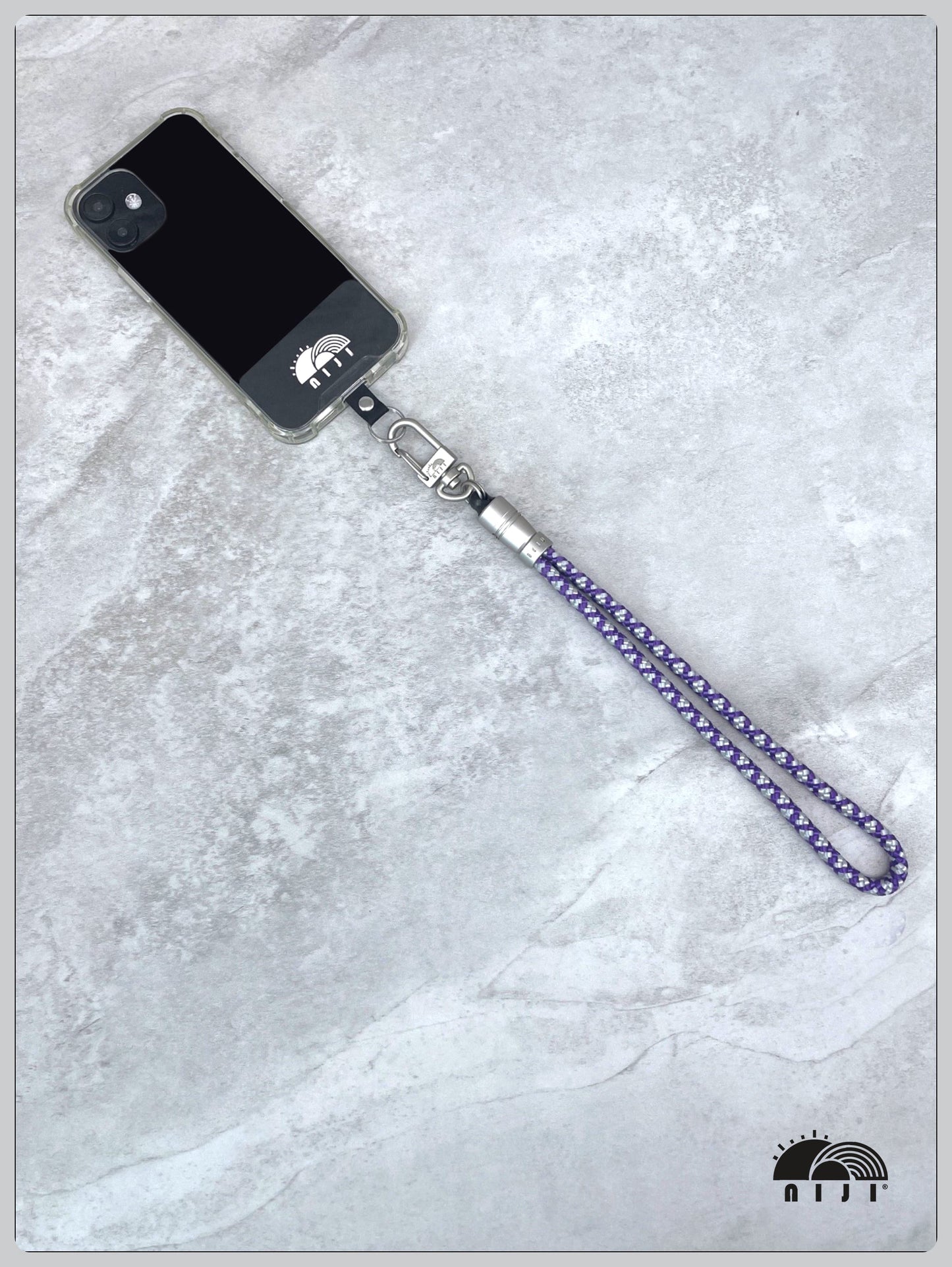 "Wrist strap" 6mm Silver Grey & Purple Diamond pattern