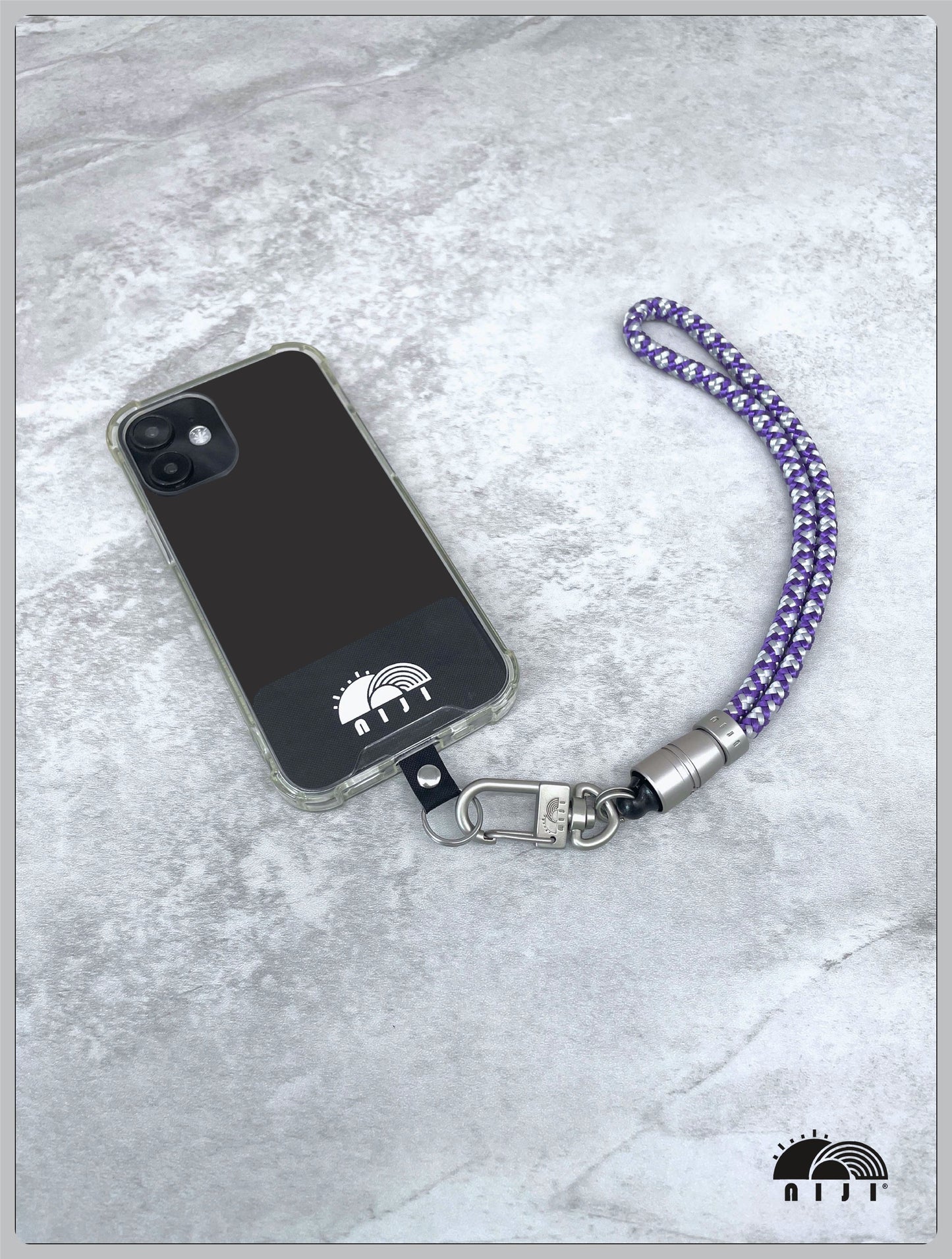 "Wrist strap" 6mm Silver Grey & Purple Diamond pattern