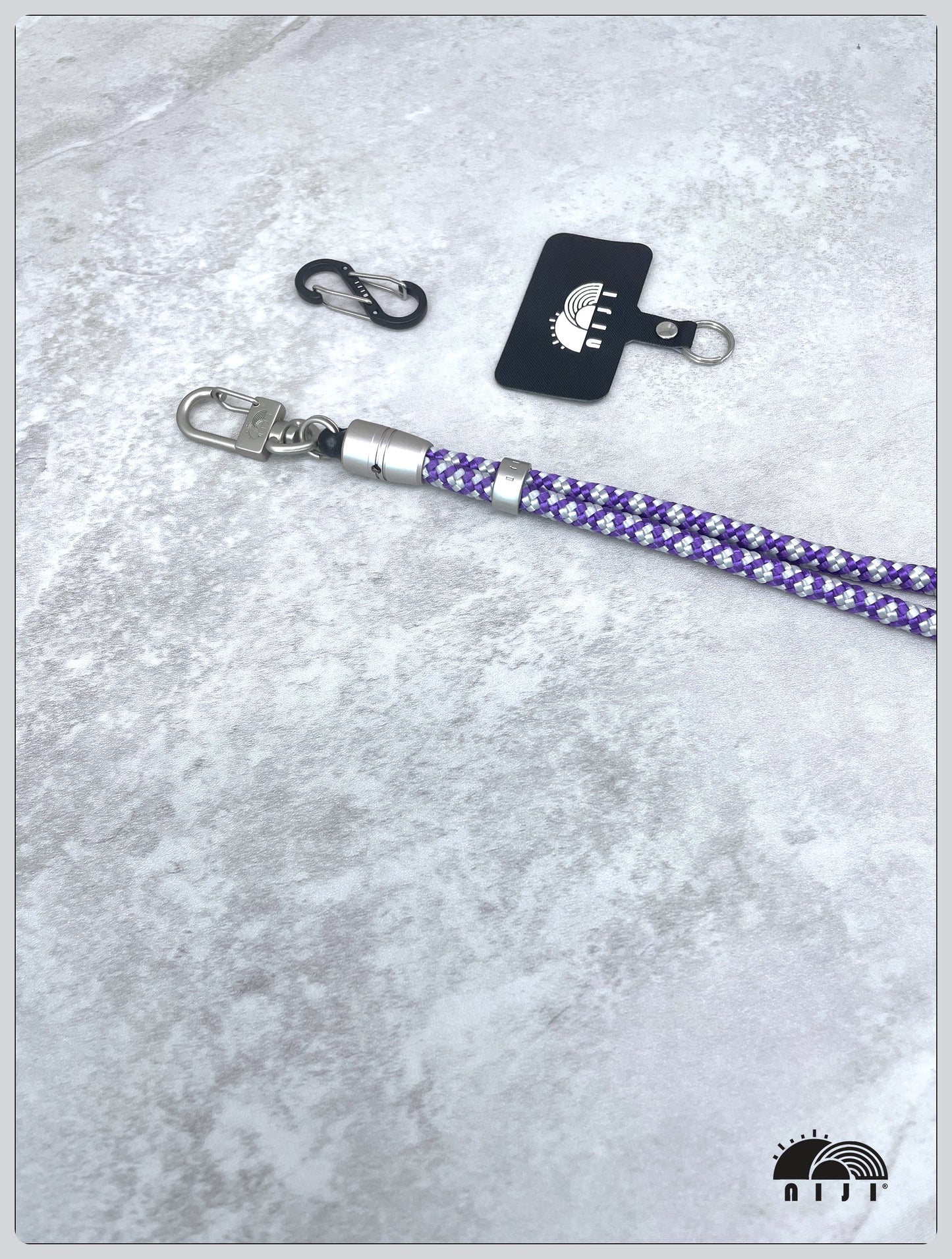 "Wrist strap" 6mm Silver Grey & Purple Diamond pattern