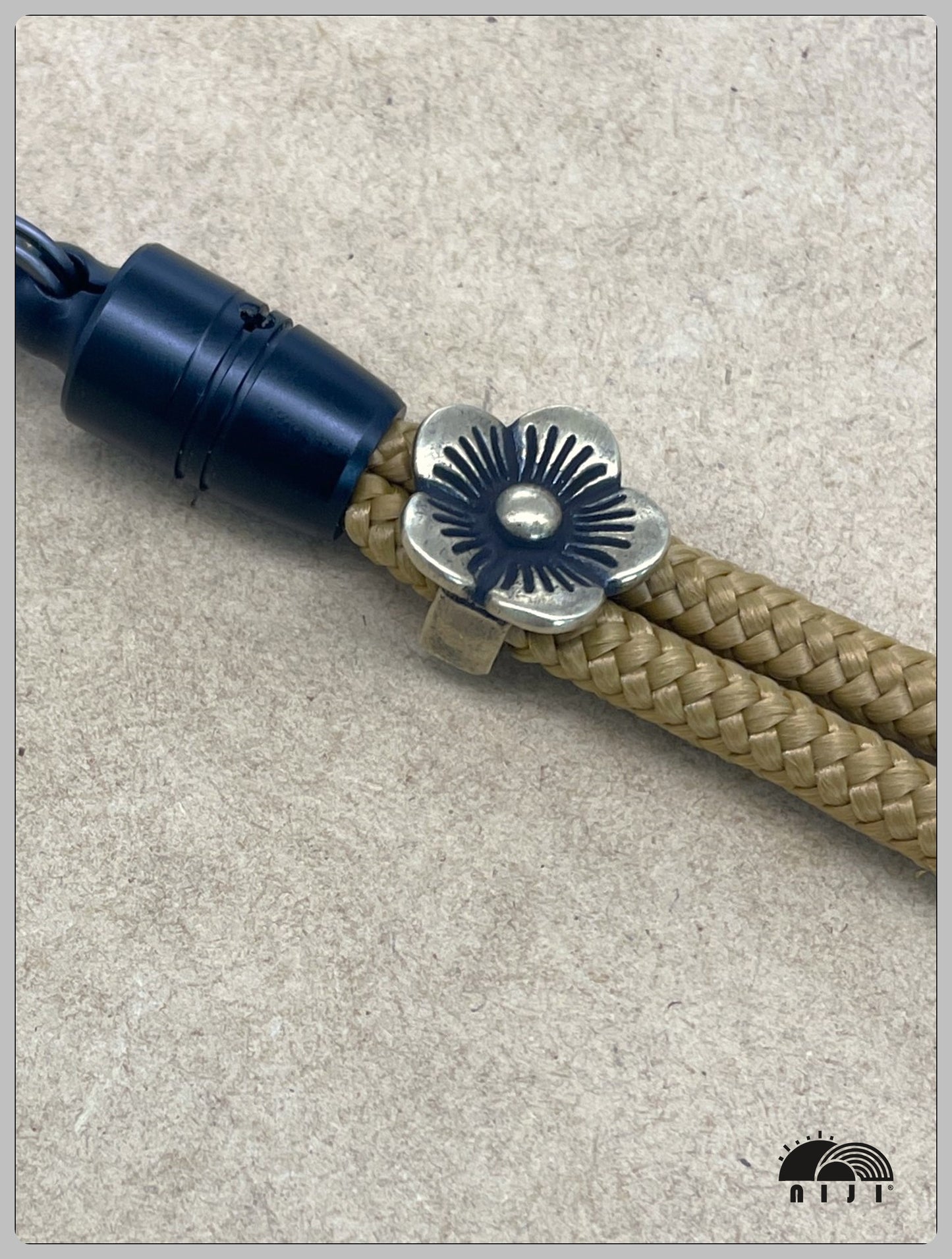 "SS26 New arrival" 6mm PPM wrist strap"Caramel strap w Antique brass flower ornament