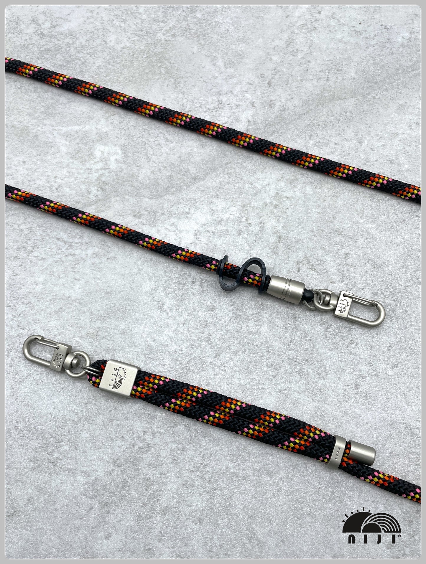 PM phone strap 7mm Black w orange yel & pink tracer