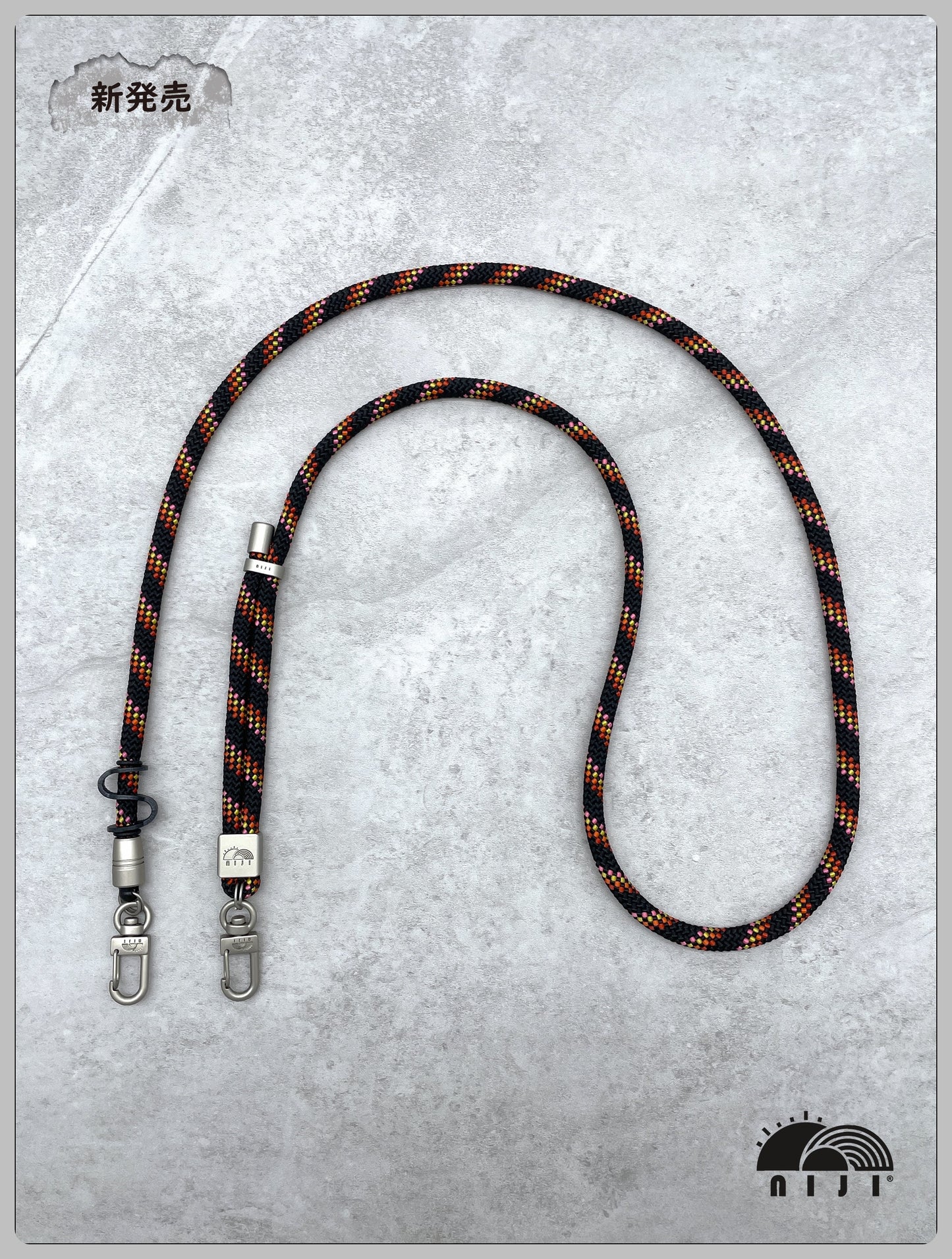 PM phone strap 7mm Black w orange yel & pink tracer