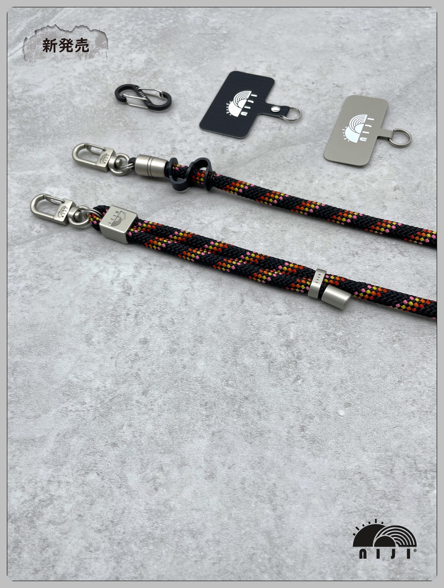 PM phone strap 7mm Black w orange yel & pink tracer