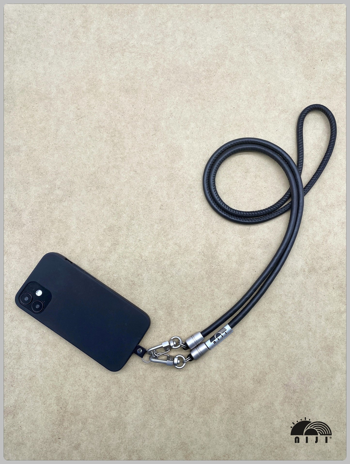 "Nappa leather mobile strap" 6mm Black color